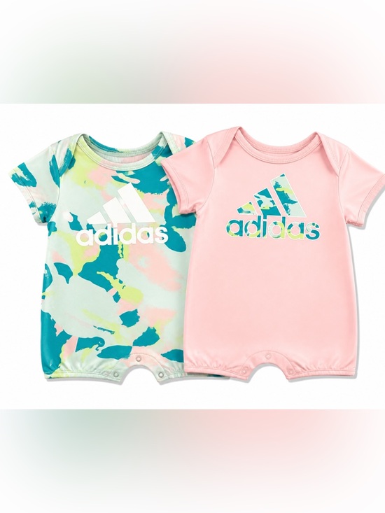 adidas Other - Adidas Baby Short Sleeve Rompers in Pink and Teal Tie-Dye 6-9 months Set of 2